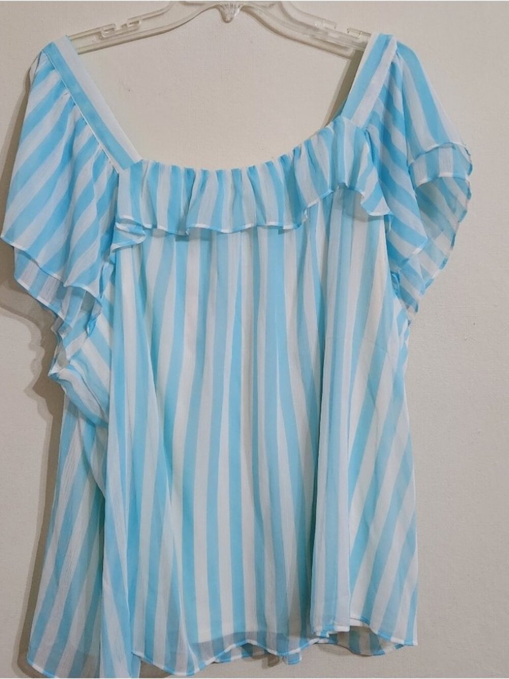 Women Sleeveless Pullover Square Neck Striped Blue Shirt